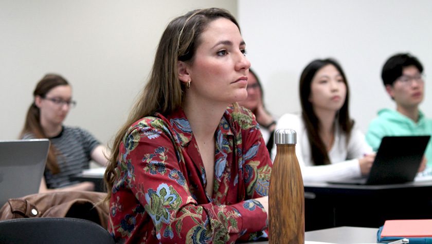 An ADD grad student listens intently to a drug action lecture