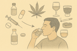 Sketch of several images representing poly-substance use.