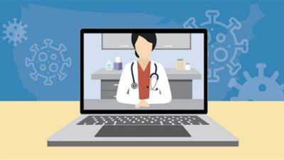 Design image of female pharmacist on a computer screen