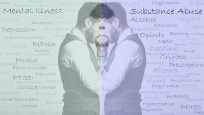 Reflection of man displaying mental problems and addictions