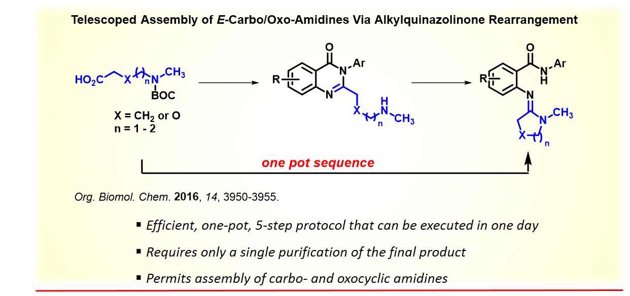 Diagram of Telescoped Assembly of E-Carbo/Oxo-Amidines Via Alkylquinazolinone Rearrangement