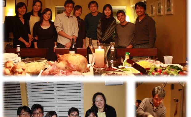 Collage of Thanksgiving with Hong Research members
