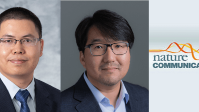 headshots of Dr. Quanyin Hu and Dr. Seungpyo Hong with a nature communications logo