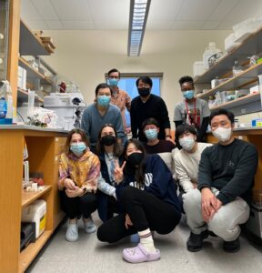 Hong research members gathered for a group photo in the lab