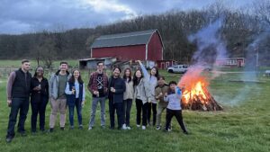 Hong Research members having a bonfire at Mike's farm