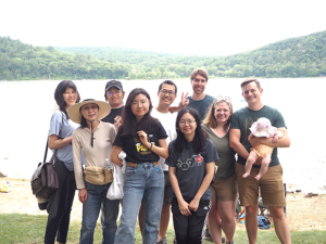 lab group on hike at Devil's Lake
