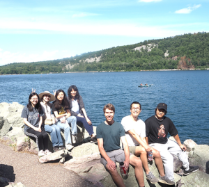 lab group on hike at Devil's Lake