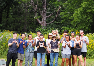 lab group on hike at Devil's Lake