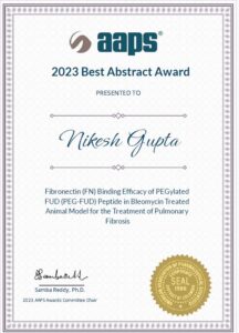 Nikesh Gupta's Best Abstract award from AAPS