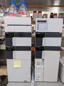 Shimadzu Prominence HPLC system equipped with a UV-VIS diode array detector, RI detector and fluorescence detector