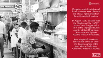 1958 Image of young black kids at Katz Drug Store's lunch counter in protest of segregation.