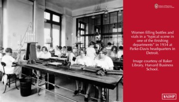 1934 photos of women filling bottles at Parke-Davis in Detroit