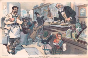 cartoon depicting the “‘Conscientious Guardian” Vs. Commercialized Jungle’