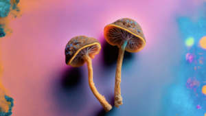 images of mushrooms on a pastel background