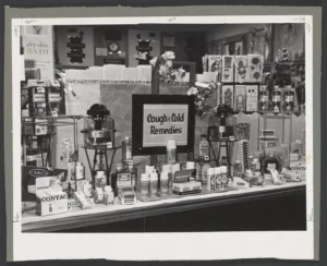 Display of cough & cold remedies from the 1950-60s