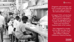 1958 Image of young black kids at Katz Drug Store's lunch counter in protest of segregation.