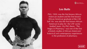 1920 Leo Butts image in football uniform. Butts was the first black graduate of the SOP