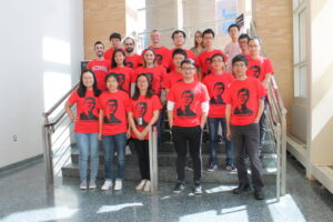 Tang research group 2018 in red lab shirts