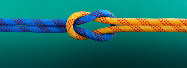Two pieces of rope interlocked in a reef knot