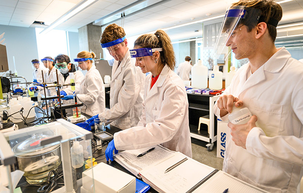 Students work on an experiment during chemistry lab at UW-Madison