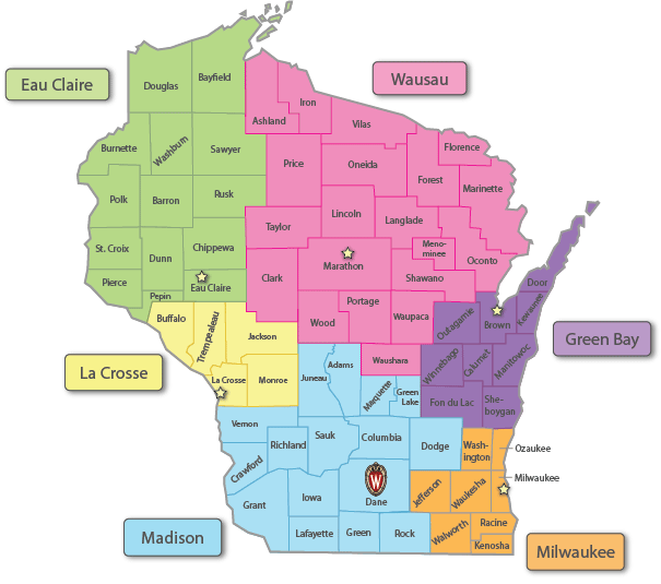 Pharmacy students may do rotations in the 6 regions throughout the state: Eau Claire, La Cross, Madison, Wausau, Green Bay, and Milwaukee