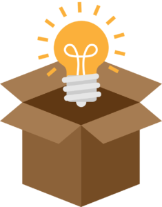 graphic of lightbulb popping out of a cardboard box