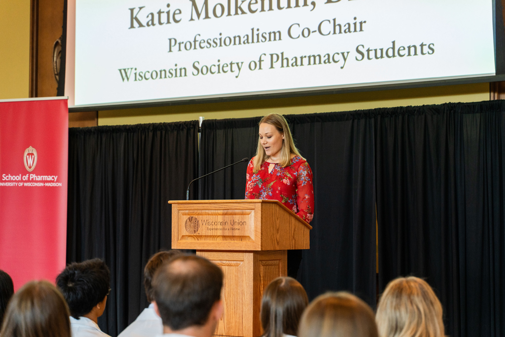 Katie Molkentin speaks at a podium