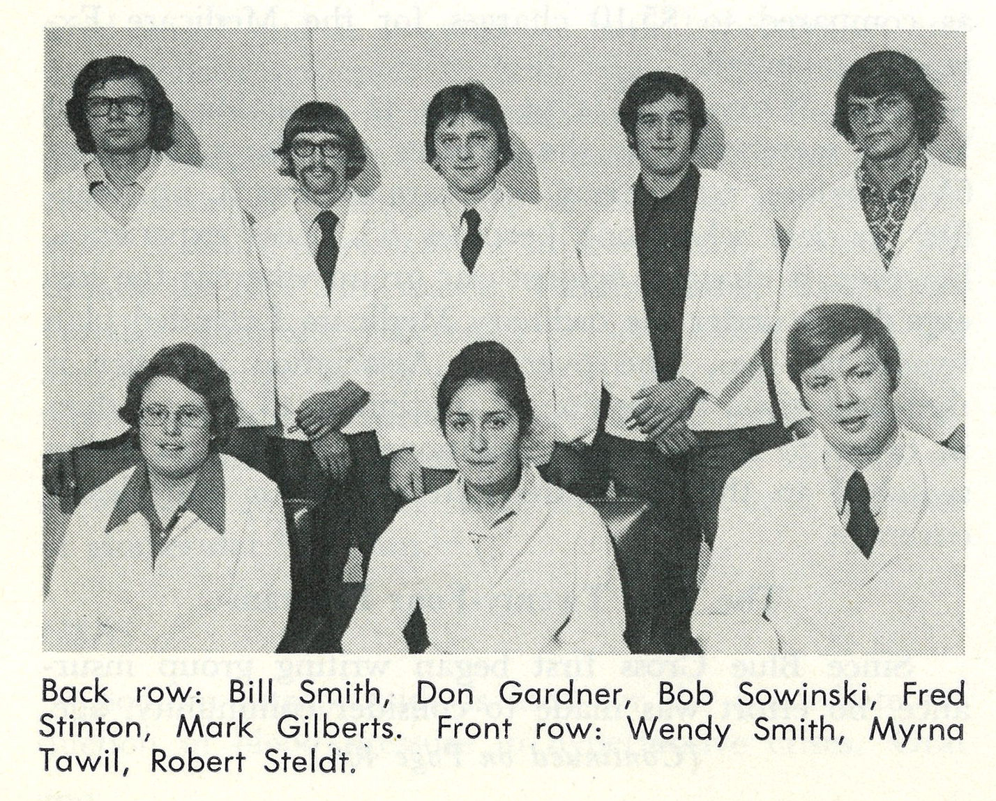 Black and white photo of Class of 1975 pharmacy students