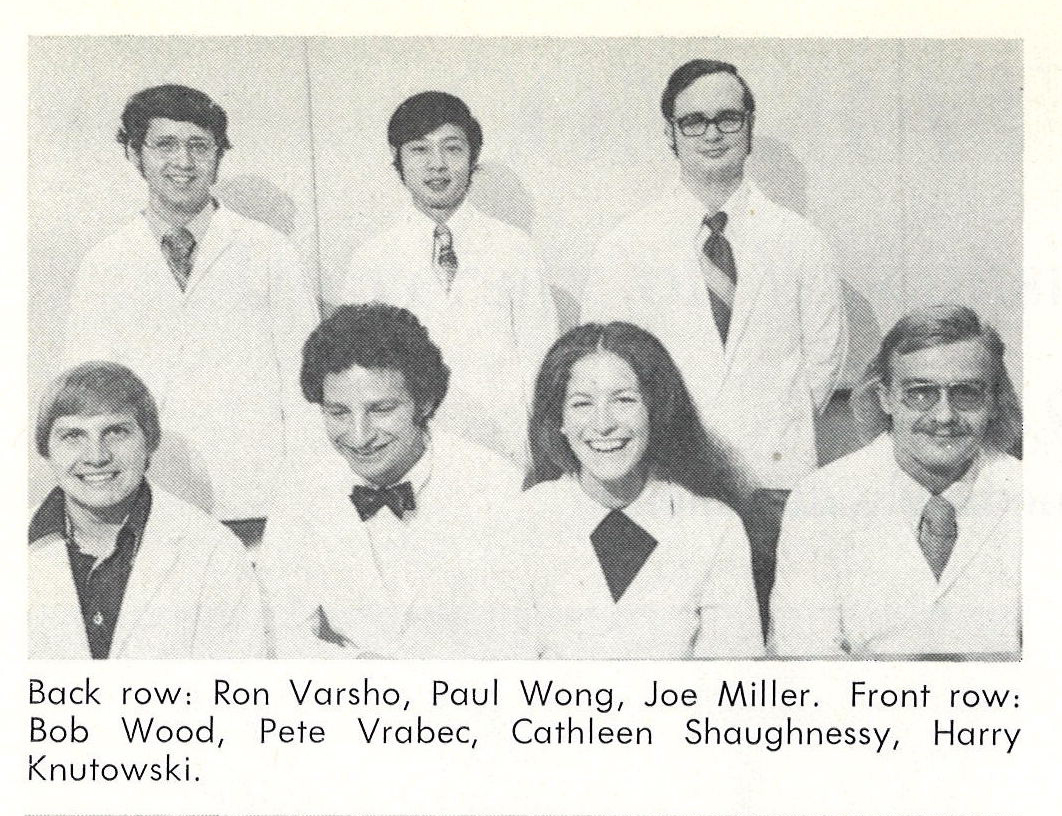 Black and white photo of Class of 1975 pharmacy students