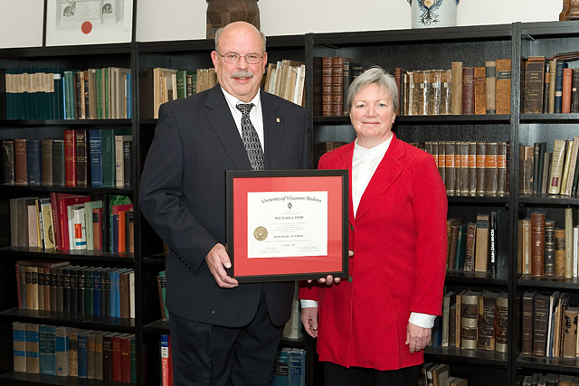 Citation recipient Michael Dow (left) with Dean Jeanette Roberts (right)