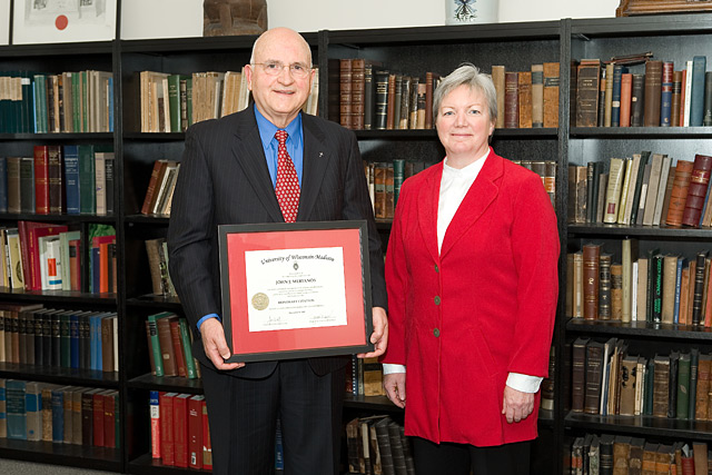 Citation recipient John Merianos (left) with Dean Jeanette Roberts (right)