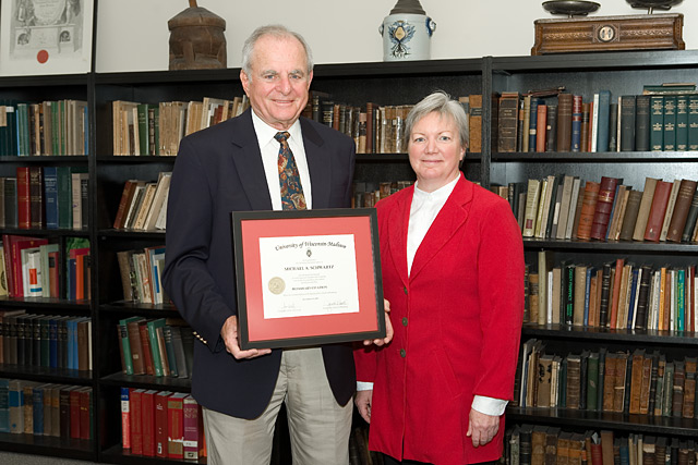 Citation recipient Michael Schwartz (left) with Dean Jeanette Roberts (right)