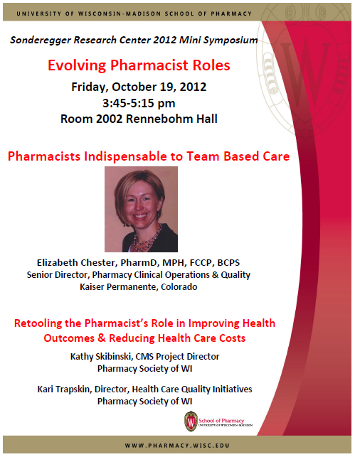 Flyer for 2012 mini-symposium, "Evolving Pharmacist Roles"