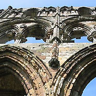 Angled photo of Whitby Abbey in England