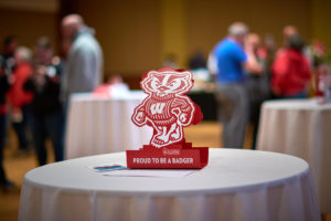 Bucky table tent at the 2017 School of Pharmacy Alumni Tailgate