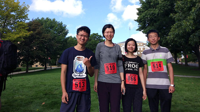 L-r: Representing both pharmaceutical and social and administrative sciences, Xiaolei Li, Niying Li, Jinshan Xie, and Xin Yao completed the Doctoral Derby.