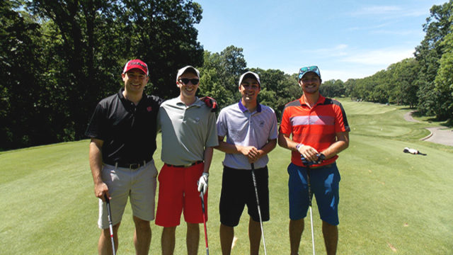 A 2017 student golf tournament team comprised of 2nd year pharmacy students Dean Bowen, Evan Hertel, Drew Dretske, and Griffin Budde.
