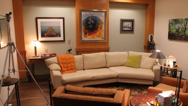 A comfortable living room-type space in the School of Pharmacy for testing mental health treatments.