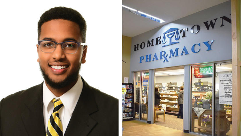 portrait of Ahamed Ahamed and a photo of the Hometown Pharmacy storefront