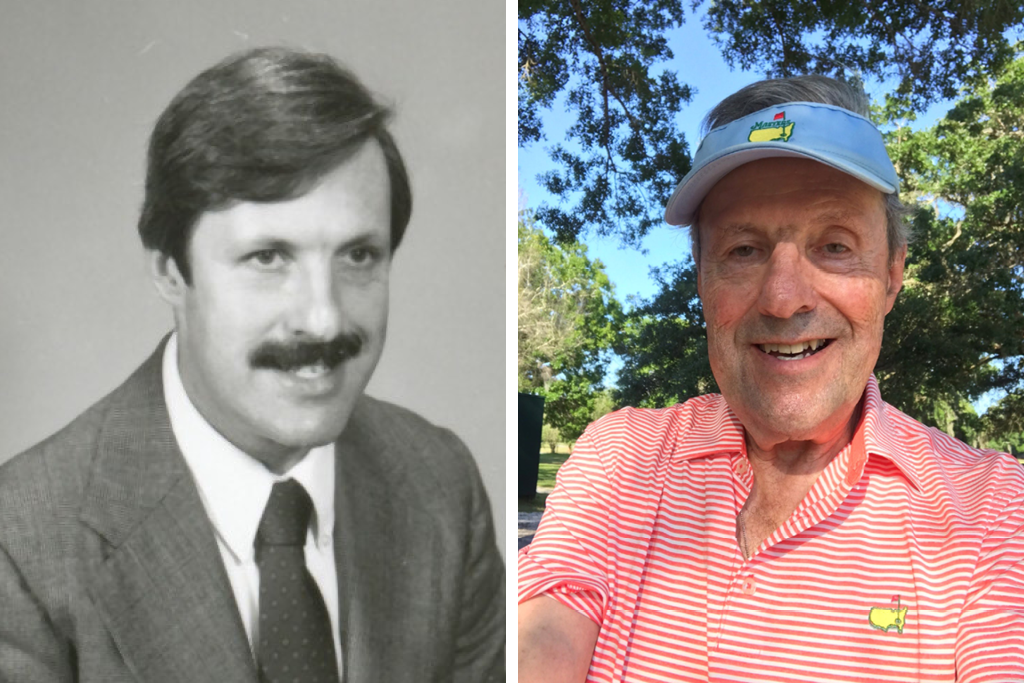 A black and white and recent photo of Bruce Stein