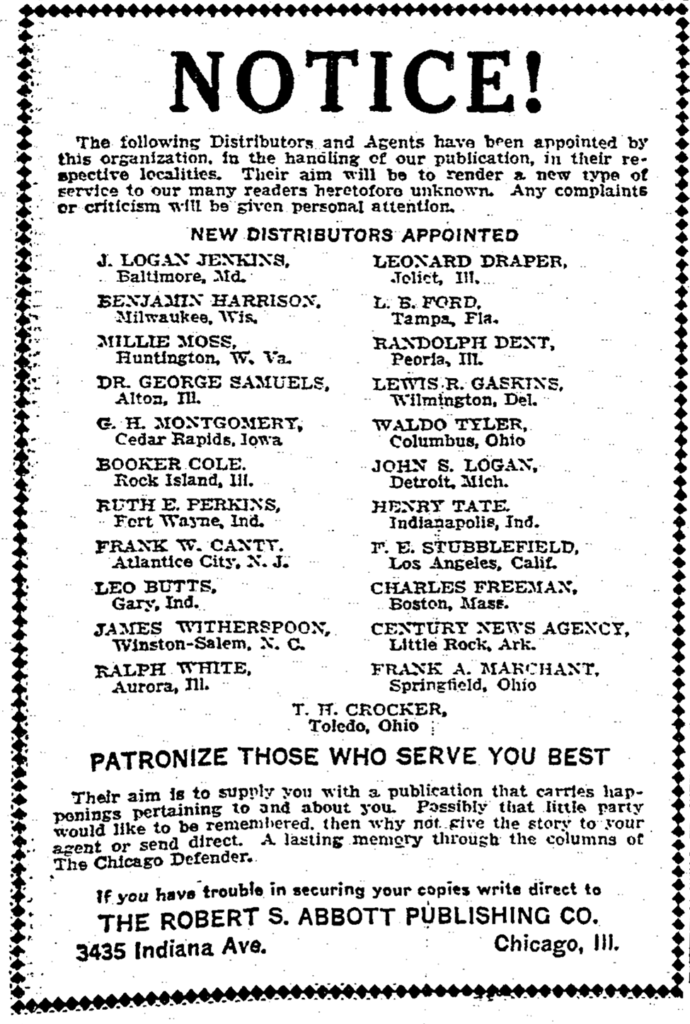 printed notice listing Leo Butts as an official agent and distributor for Gary, IN