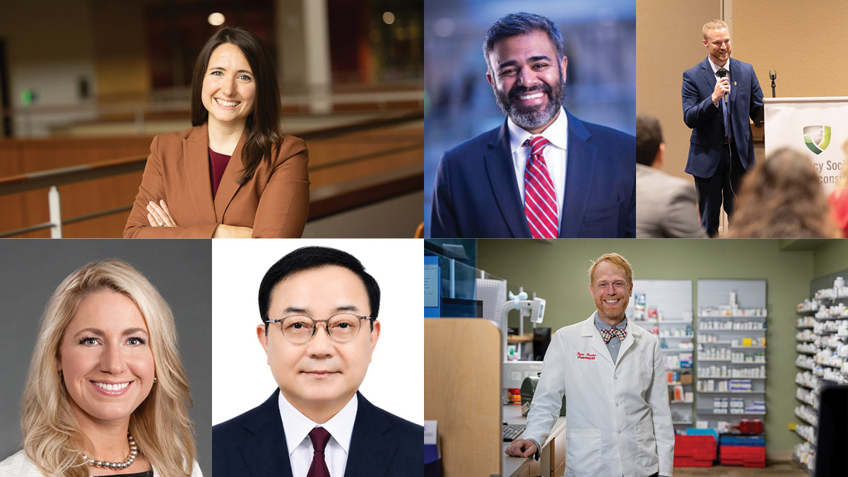 Photo collage of Kristin Harney, Kavish Choudary, Josh Nachreiner, Jennifer Tryon, Seijin Lim (PhD '94), and Ryan Bender.