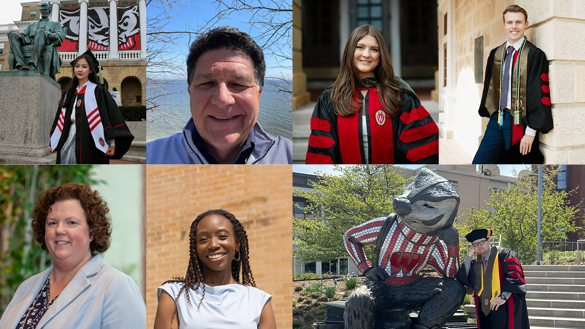 Photos collage of Jiayi Ke (BS '26), Rocky LaDien (BS '77), Lily Brabazon (PharmD '26), Sarah Sorum (PharmD '05), Tiffany Parham (PharmD '26), and Joey Jimenez (PharmD '26).