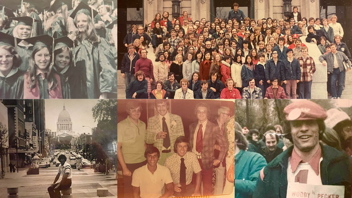 A collage of black-and-white, color, and sepia toned photos from the '70s.