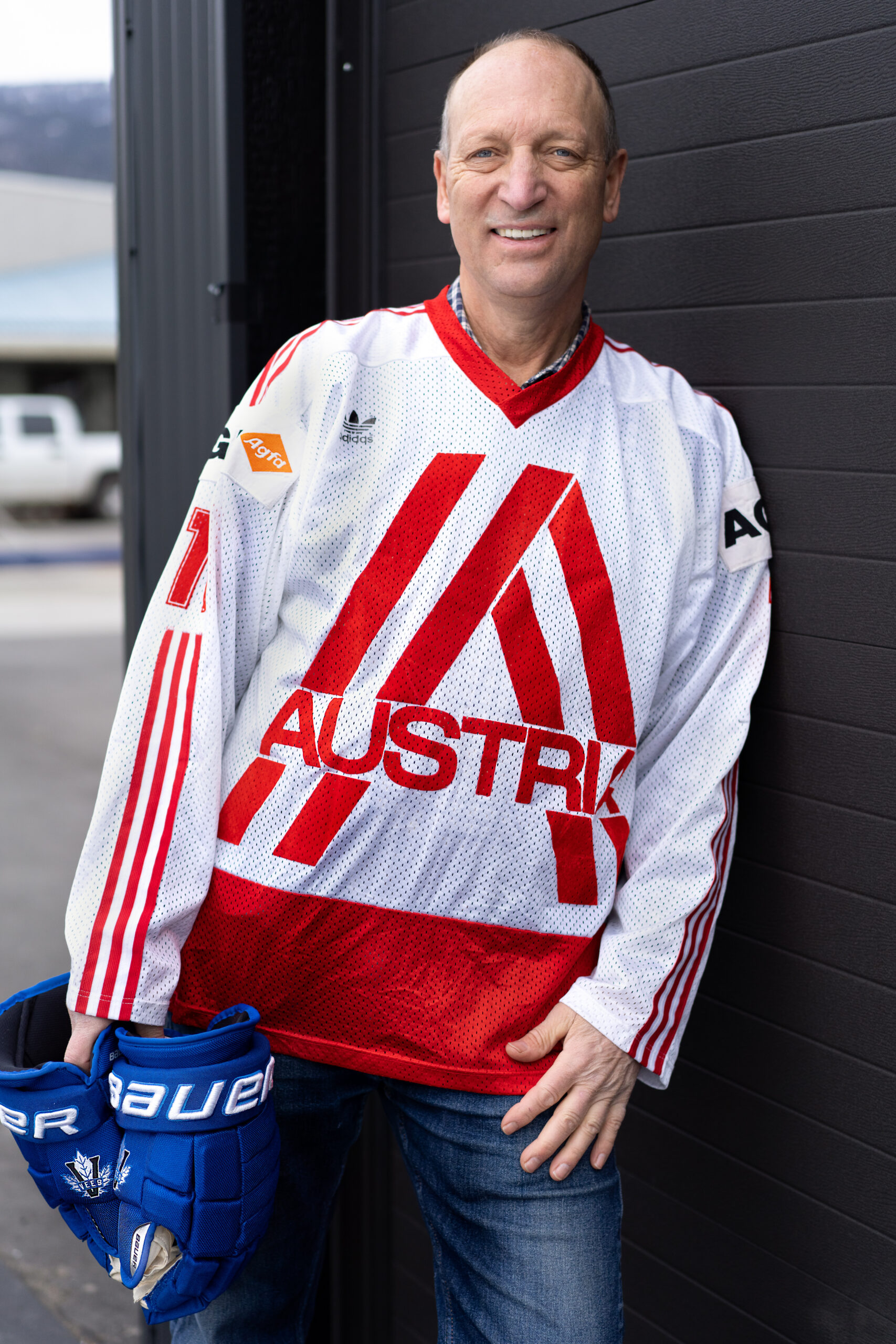 Ed Lebler poses in his Austria hockey gear