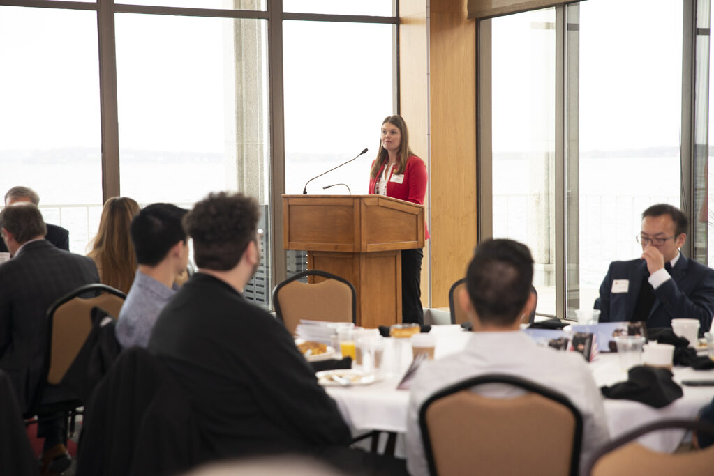Associate Professor Andrea Porter speaks at the Fall 2022 Scholarship Brunch. | Photo by Ingrid Laas