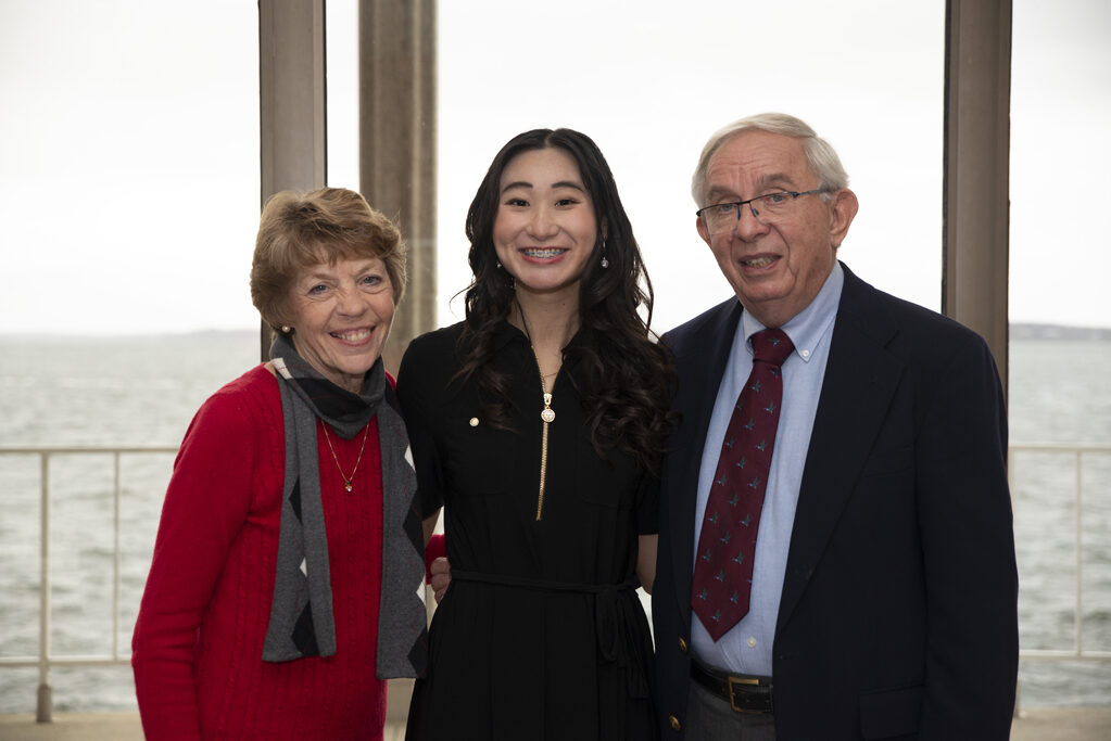 Ron Taylor and his wife with scholarship recipient Jenny Lin.
