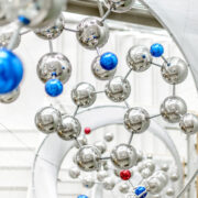 a biochemical molecule sculpture in the Deluca Building on the UW-Madison campus
