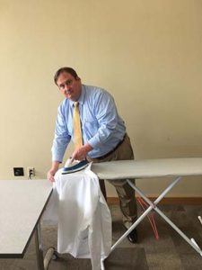 Dean Swanson ironing.