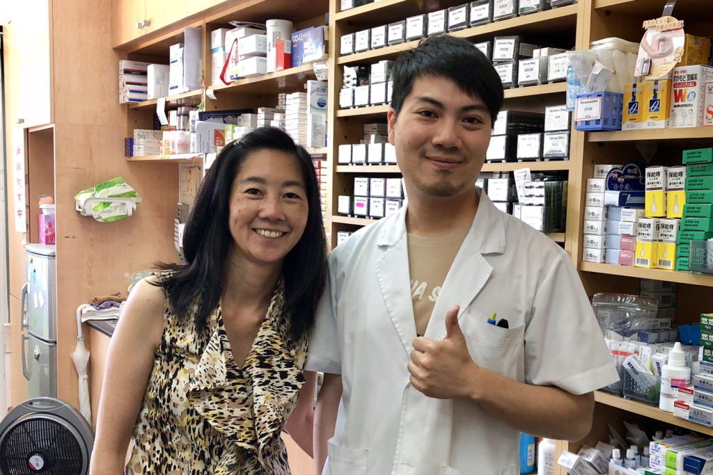 Michelle Chui with a Taiwanese pharmacist
